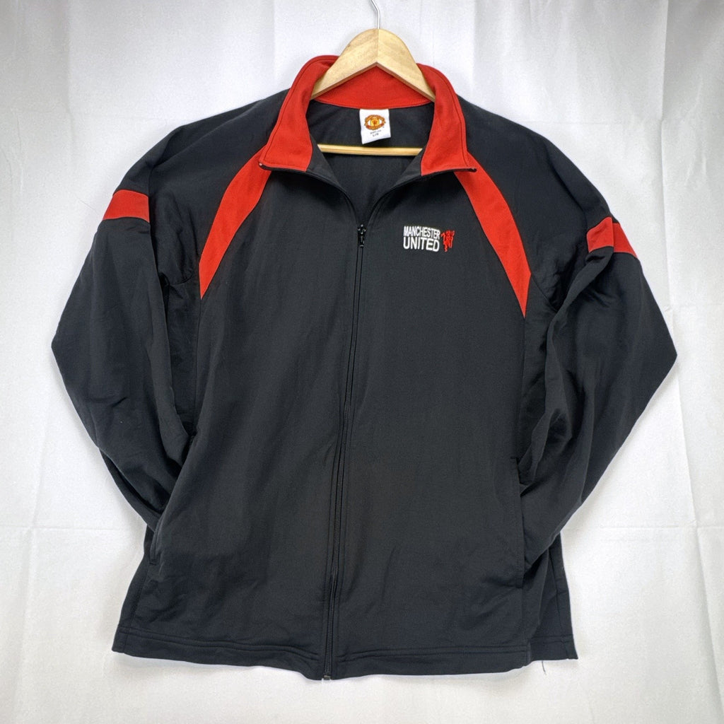 Manchester United men's large full-zip track jacket in black and red with embroidered club crest