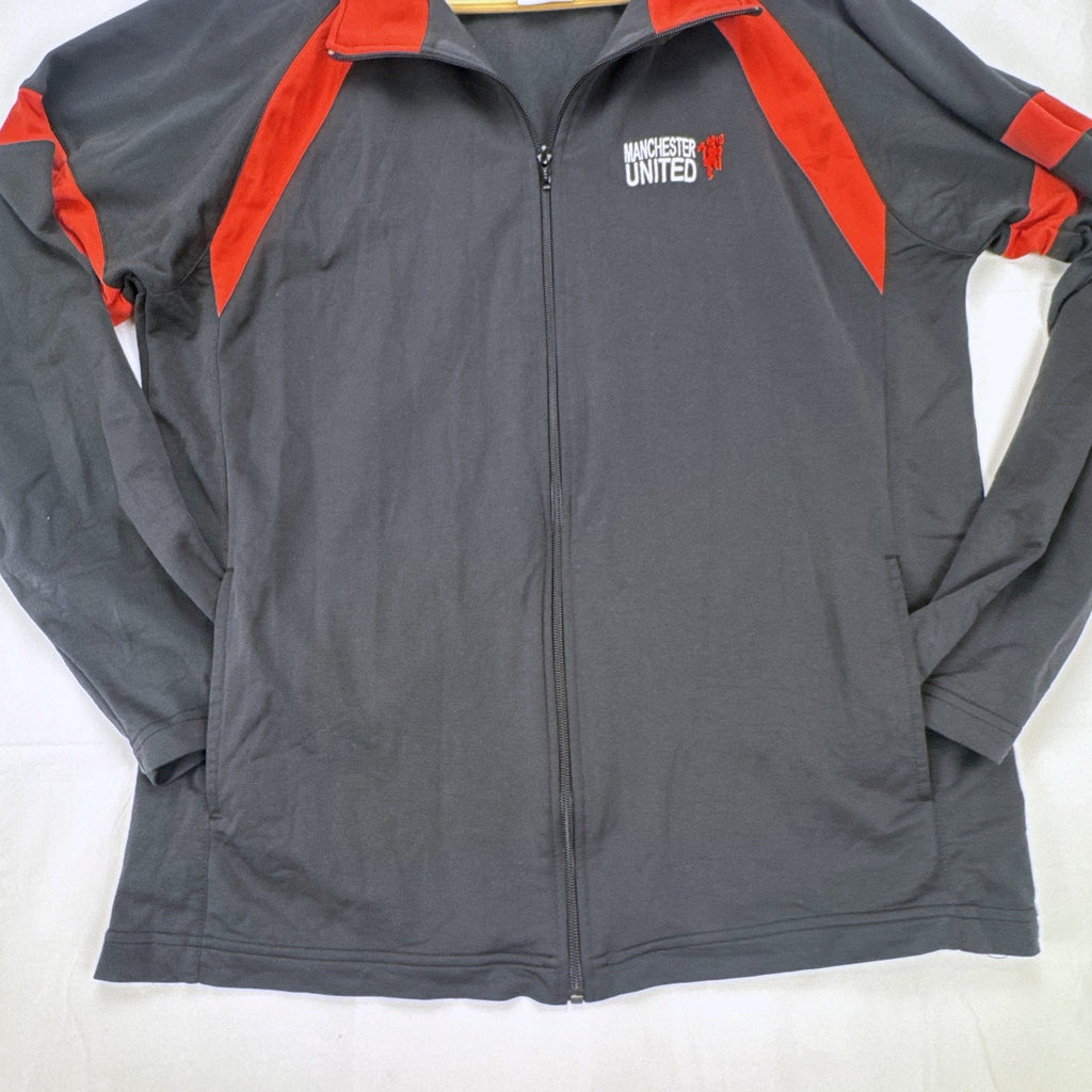 Manchester United men's large full-zip track jacket in black and red with embroidered club crest