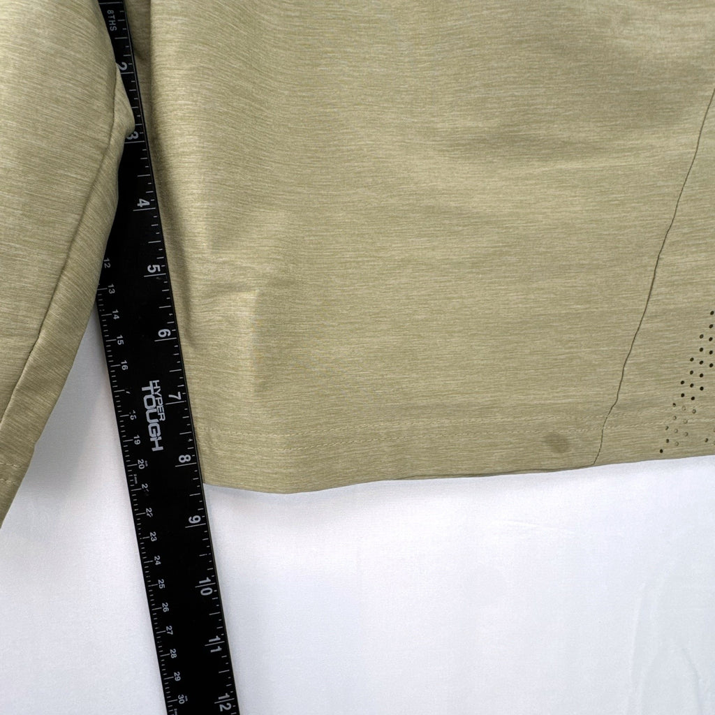 Adidas men's heather beige athletic training shorts in size medium with black elastic waistband and side vents
