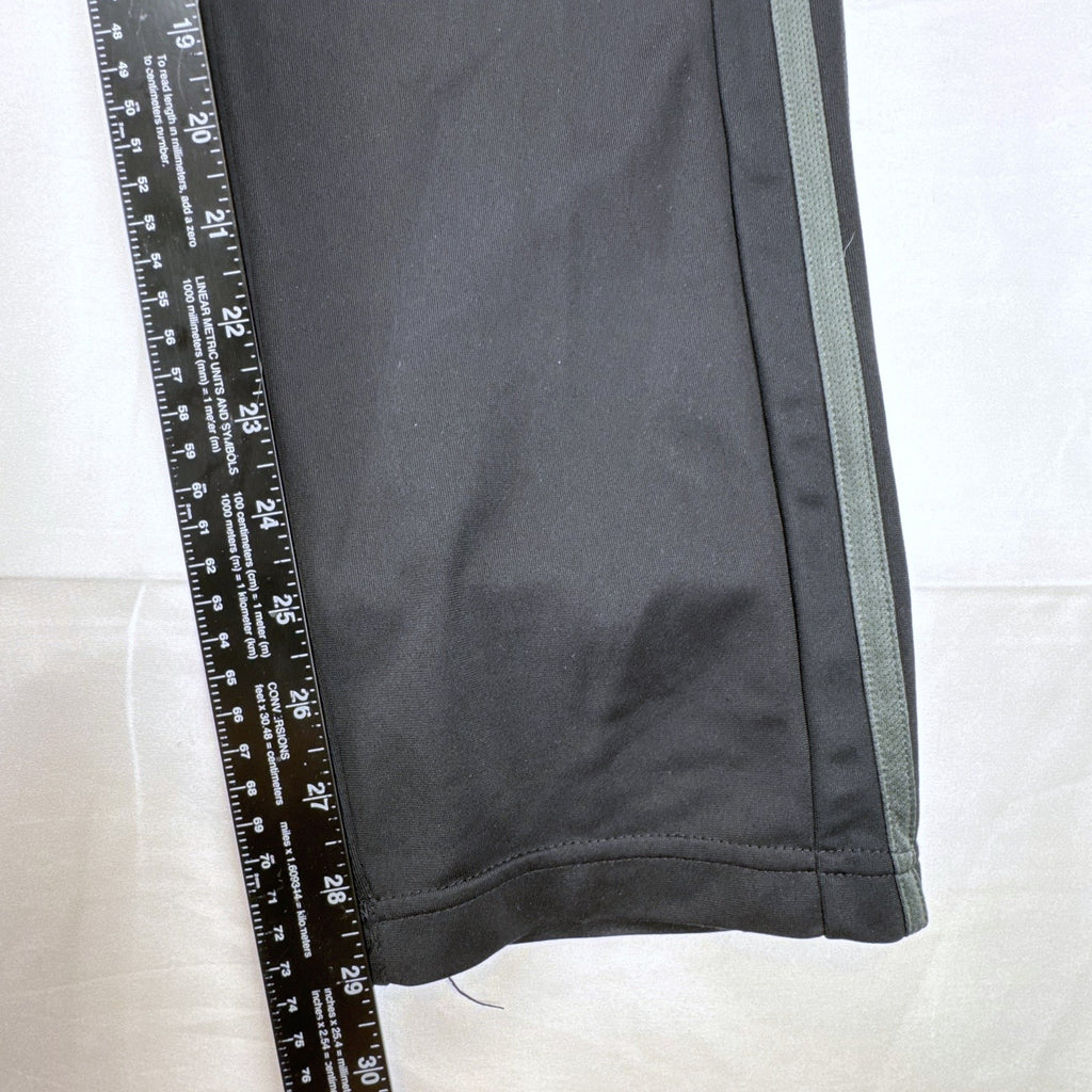 Men's black adidas straight leg track pants with gray 3-stripes in size medium