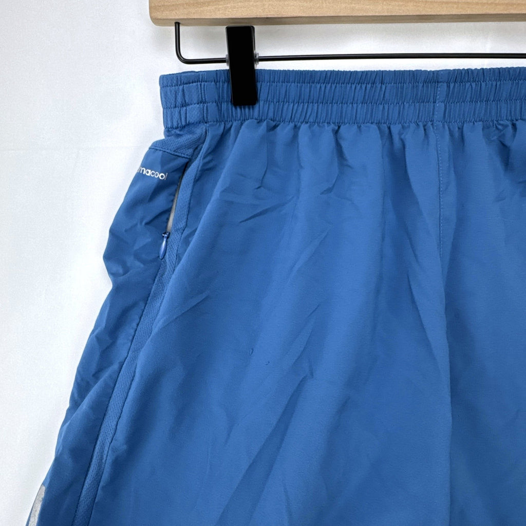 Men's blue adidas Climacool running shorts in size small with zippered pocket and reflective detailing.