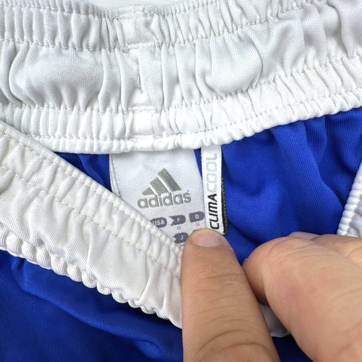 adidas men's small blue and white Climalite 3-stripes basketball shorts