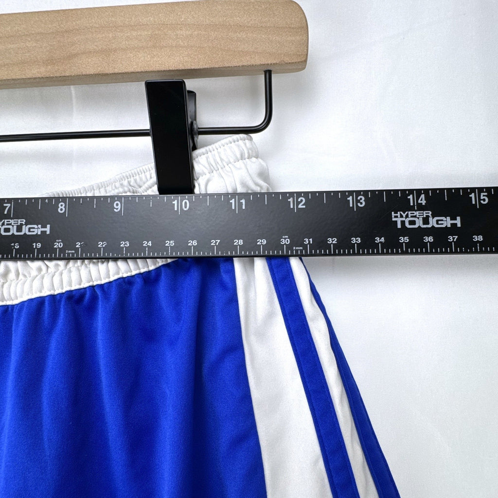 adidas men's small blue and white Climalite 3-stripes basketball shorts