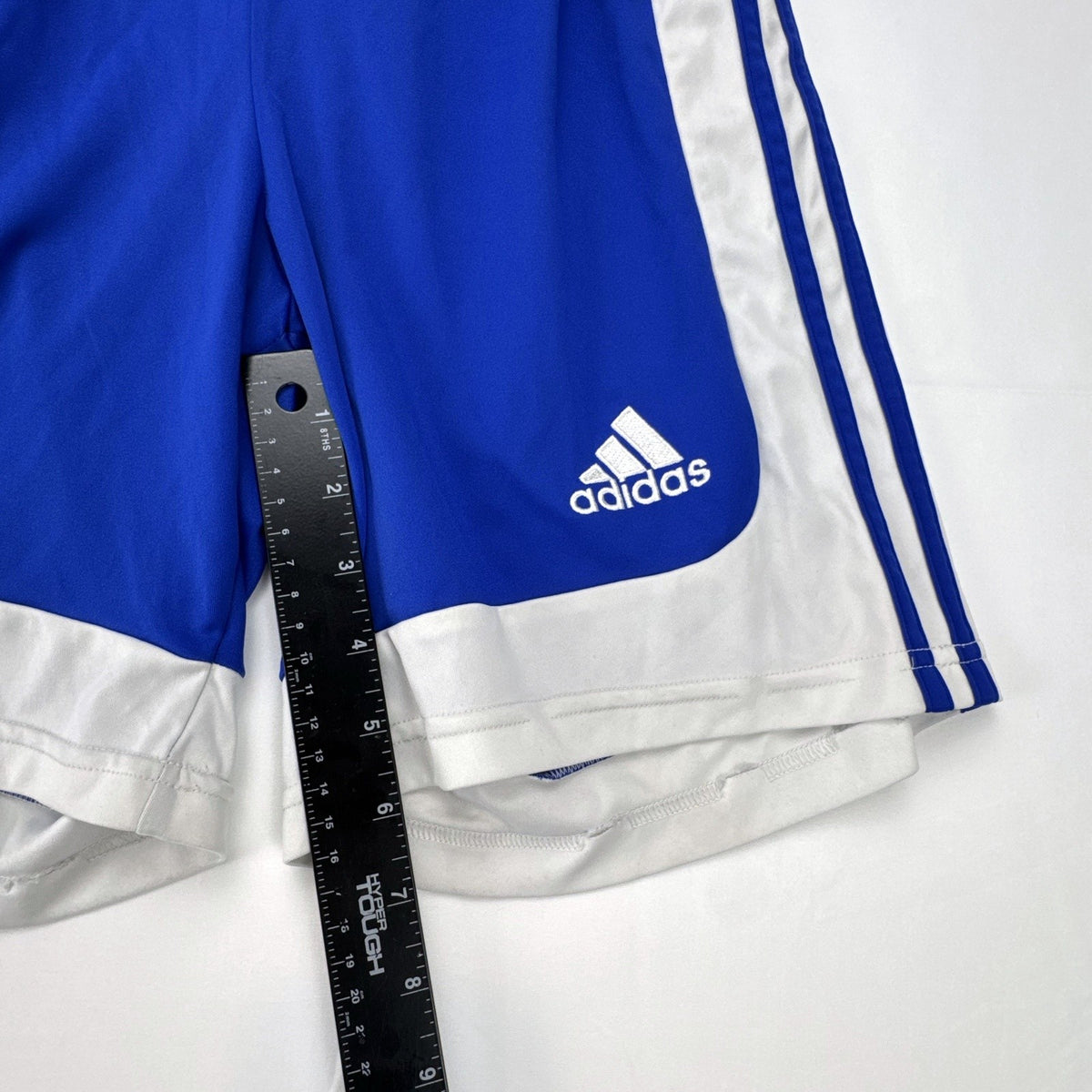 adidas men's small blue and white Climalite 3-stripes basketball shorts