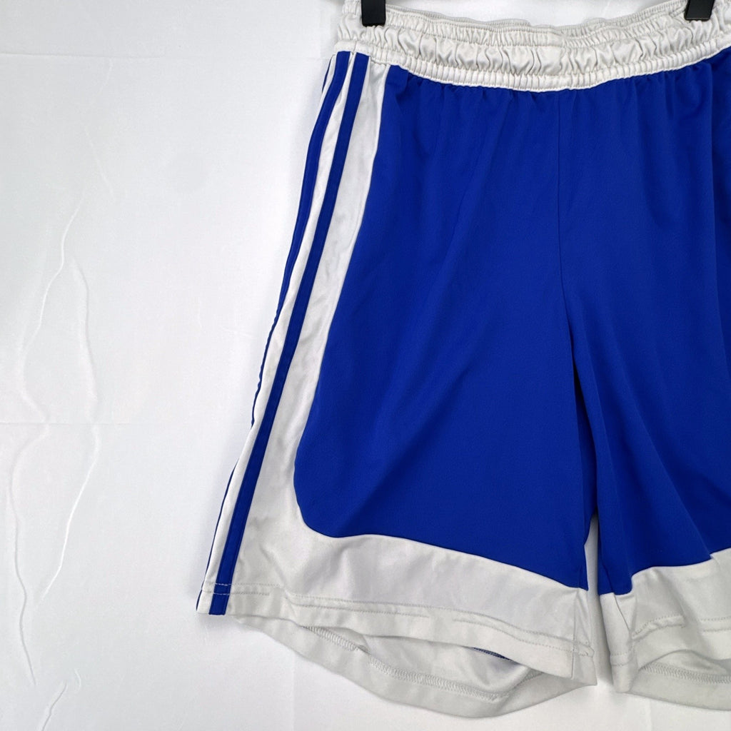 adidas men's small blue and white Climalite 3-stripes basketball shorts