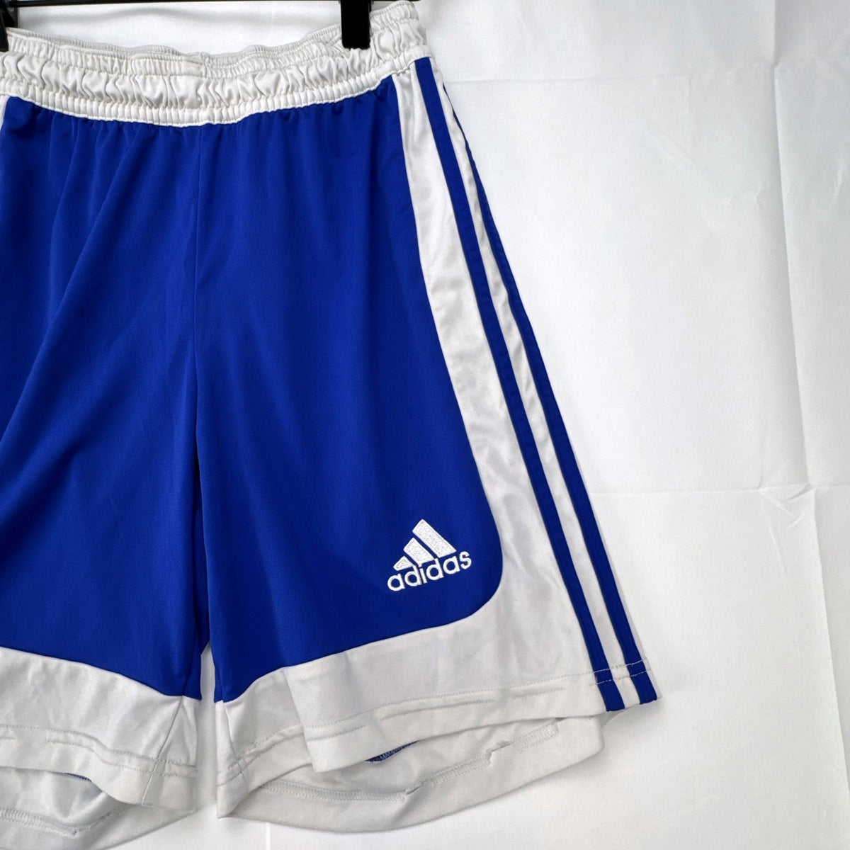 adidas men's small blue and white Climalite 3-stripes basketball shorts