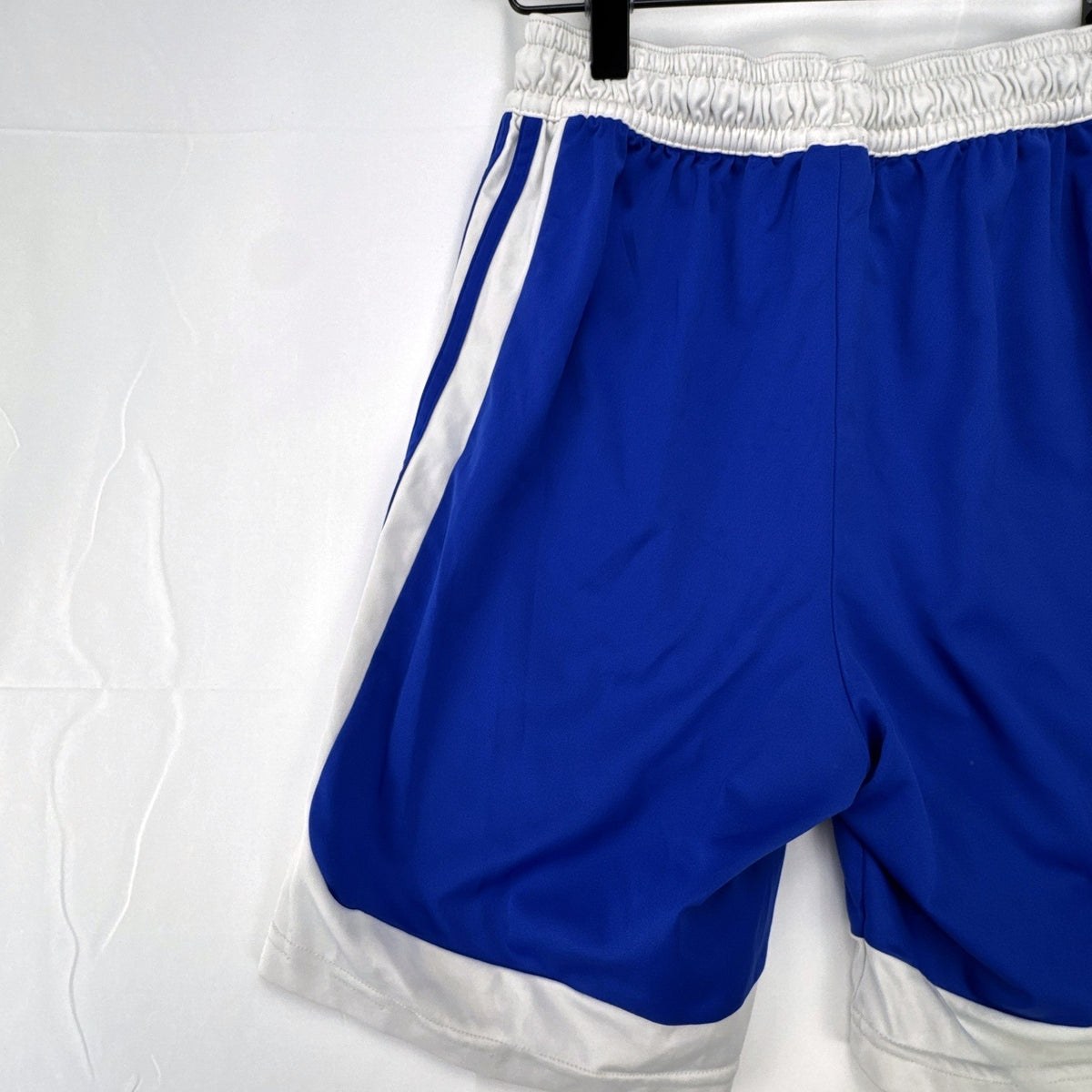 adidas men's small blue and white Climalite 3-stripes basketball shorts