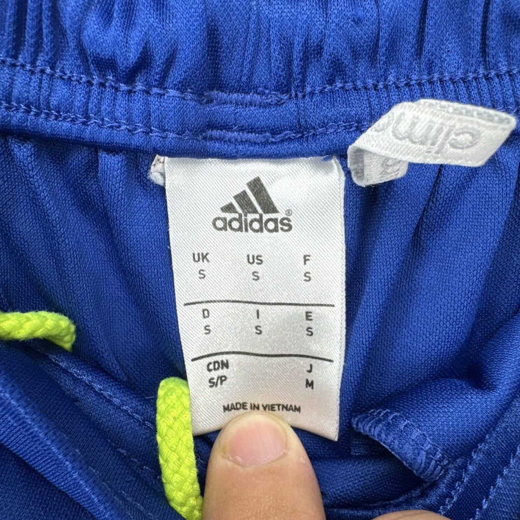 Blue and neon yellow adidas Climacool athletic training shorts in men's size small