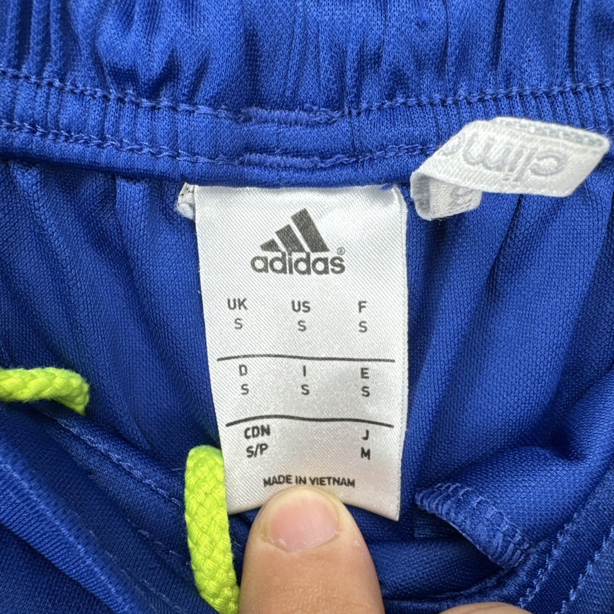 Blue and neon yellow adidas Climacool athletic training shorts in men's size small