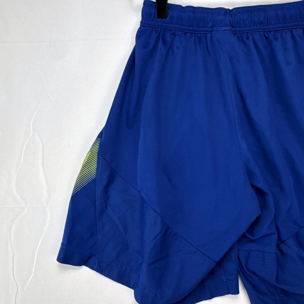 Blue and neon yellow adidas Climacool athletic training shorts in men's size small