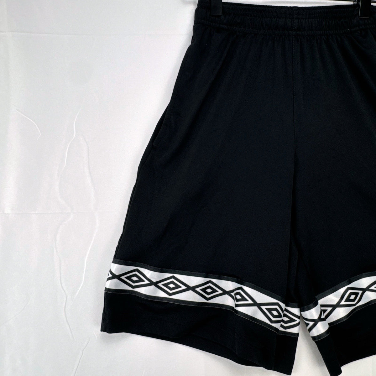 Umbro men's black athletic soccer shorts with diamond logo tape in size Small