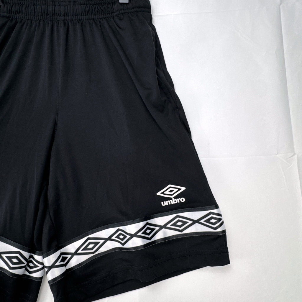 Umbro men's black athletic soccer shorts with diamond logo tape in size Small