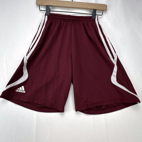adidas Climacool maroon athletic soccer shorts in men's regular size small with white stripes