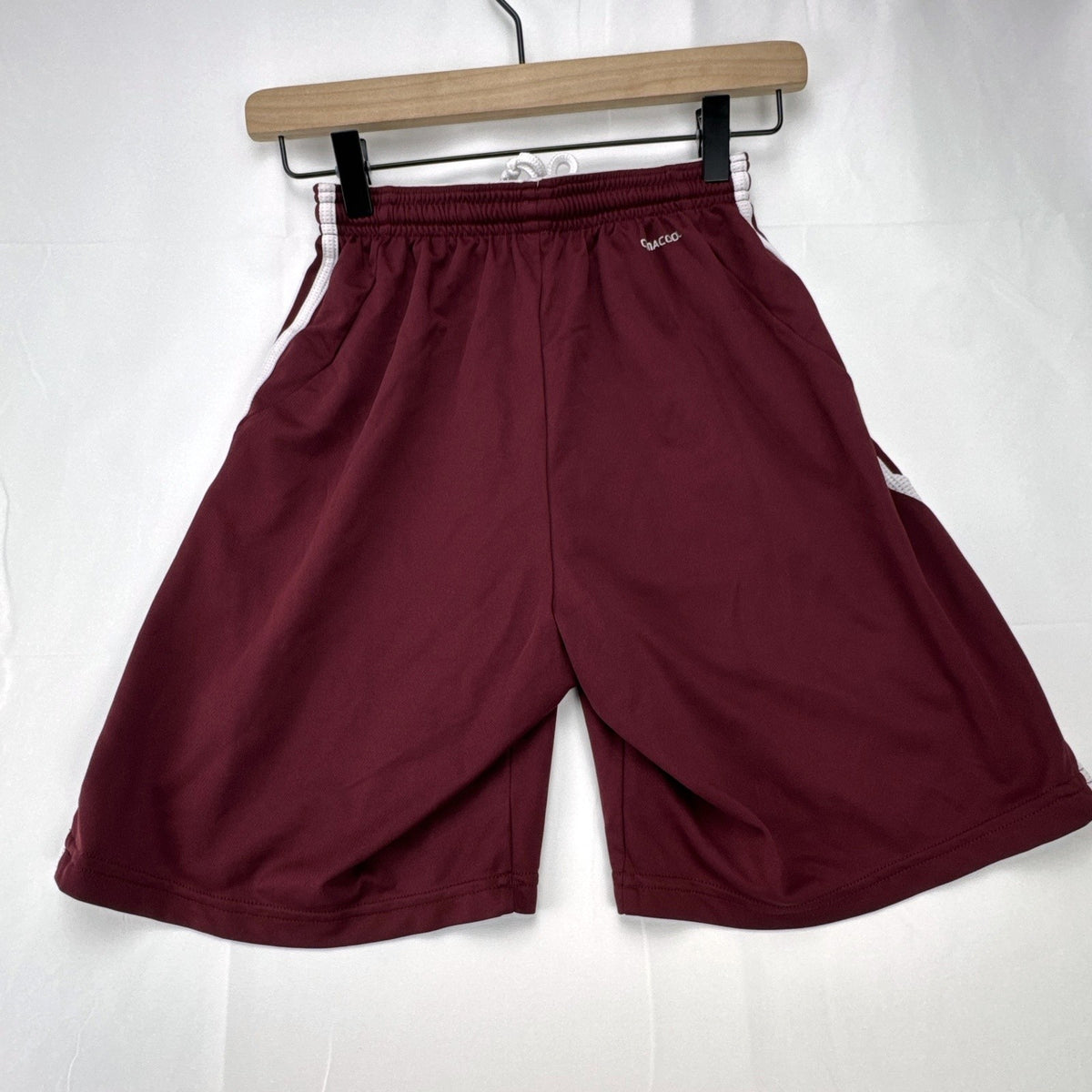 adidas Climacool maroon athletic soccer shorts in men's regular size small with white stripes