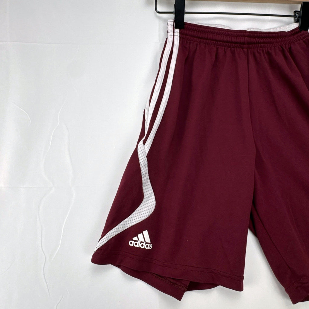 adidas Climacool maroon athletic soccer shorts in men's regular size small with white stripes