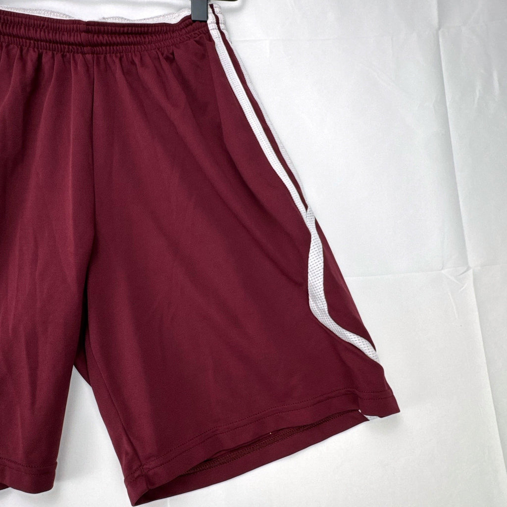 adidas Climacool maroon athletic soccer shorts in men's regular size small with white stripes
