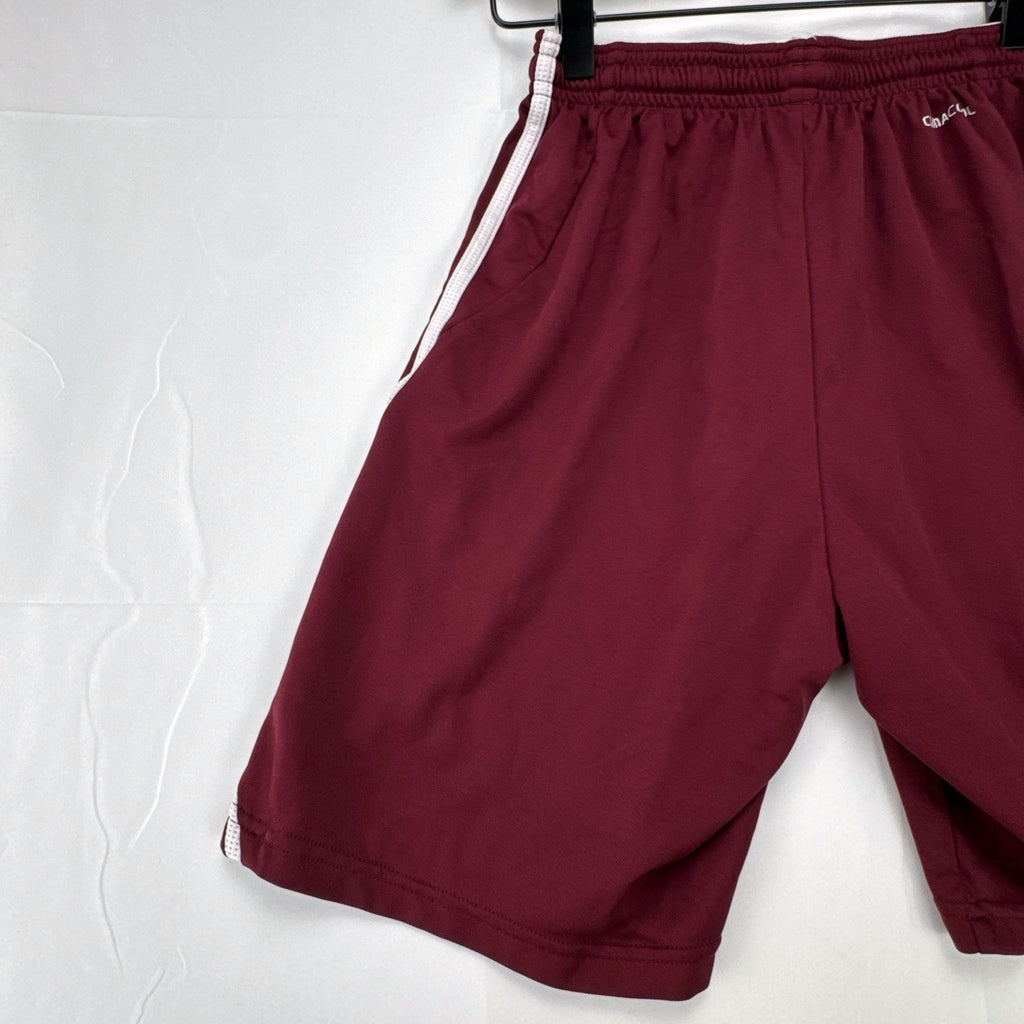 adidas Climacool maroon athletic soccer shorts in men's regular size small with white stripes