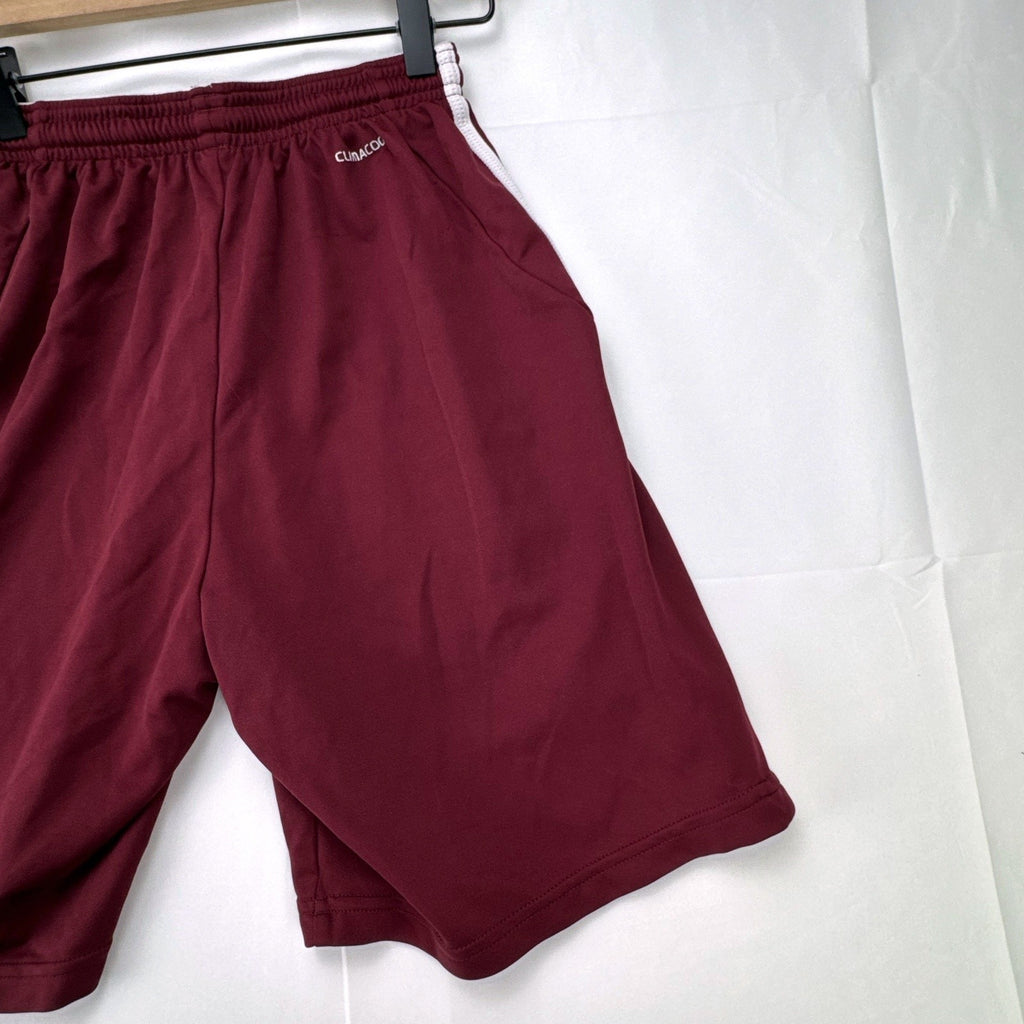 adidas Climacool maroon athletic soccer shorts in men's regular size small with white stripes
