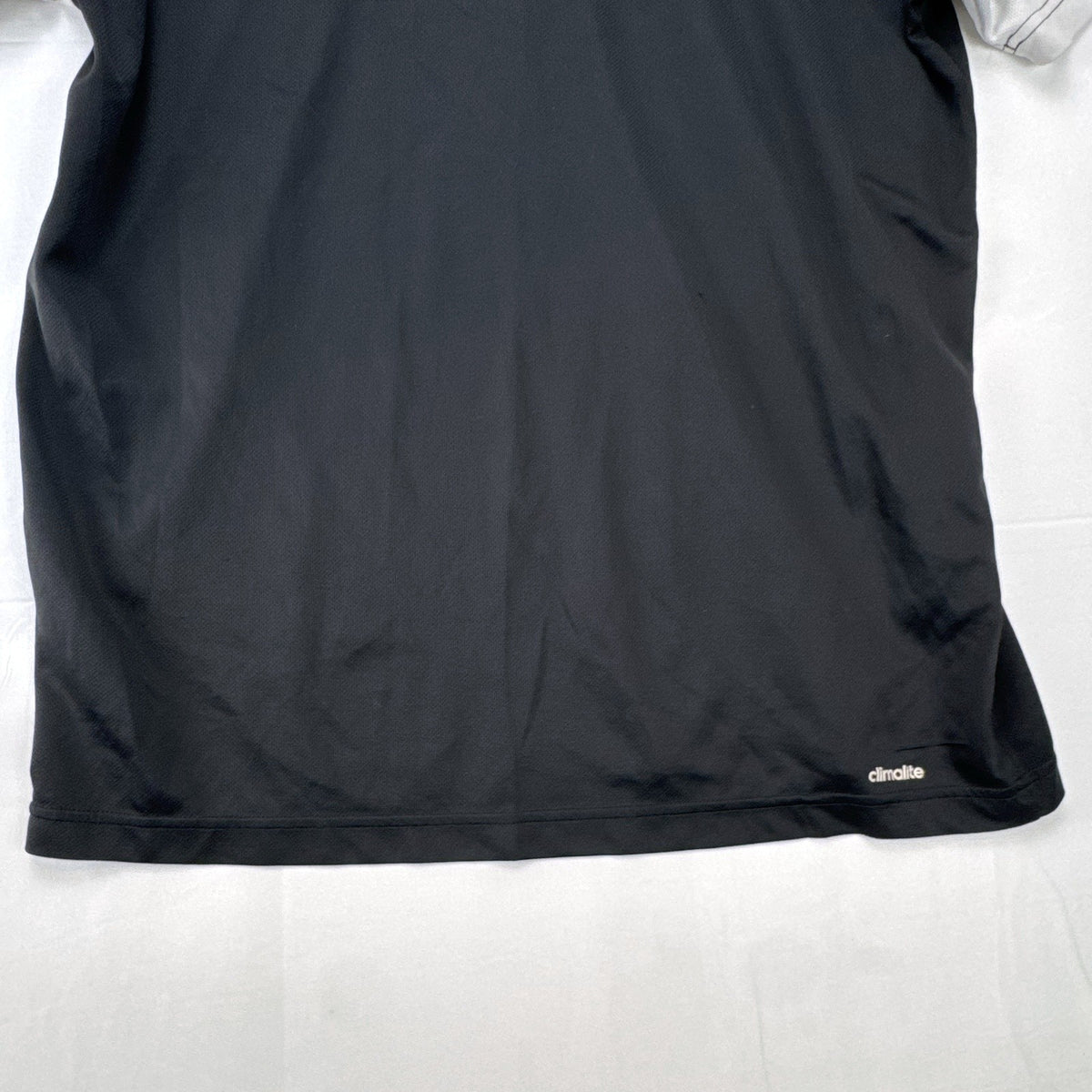 Men's large black adidas Climalite tennis t-shirt with white chest stripe and three-stripe sleeves.