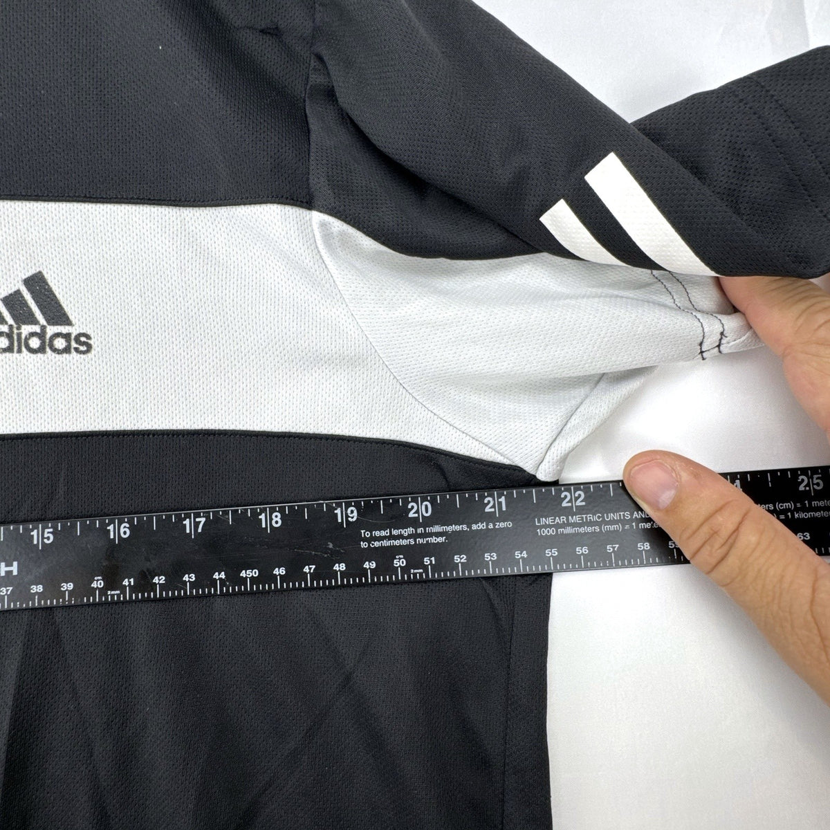Men's large black adidas Climalite tennis t-shirt with white chest stripe and three-stripe sleeves.
