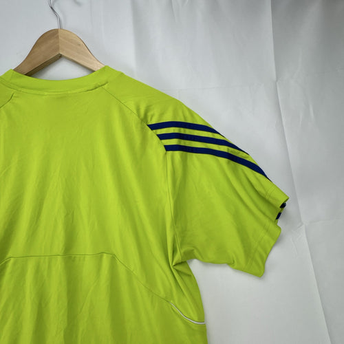 adidas men's neon lime green athletic t-shirt with 3-stripes in size Large