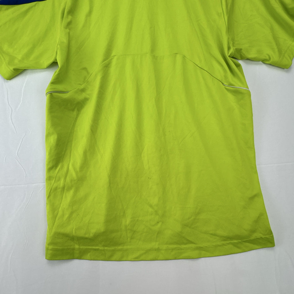 adidas men's neon lime green athletic t-shirt with 3-stripes in size Large