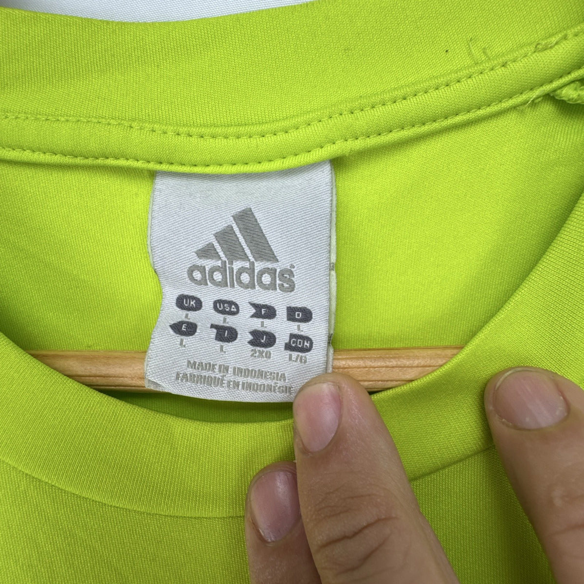 adidas men's neon lime green athletic t-shirt with 3-stripes in size Large