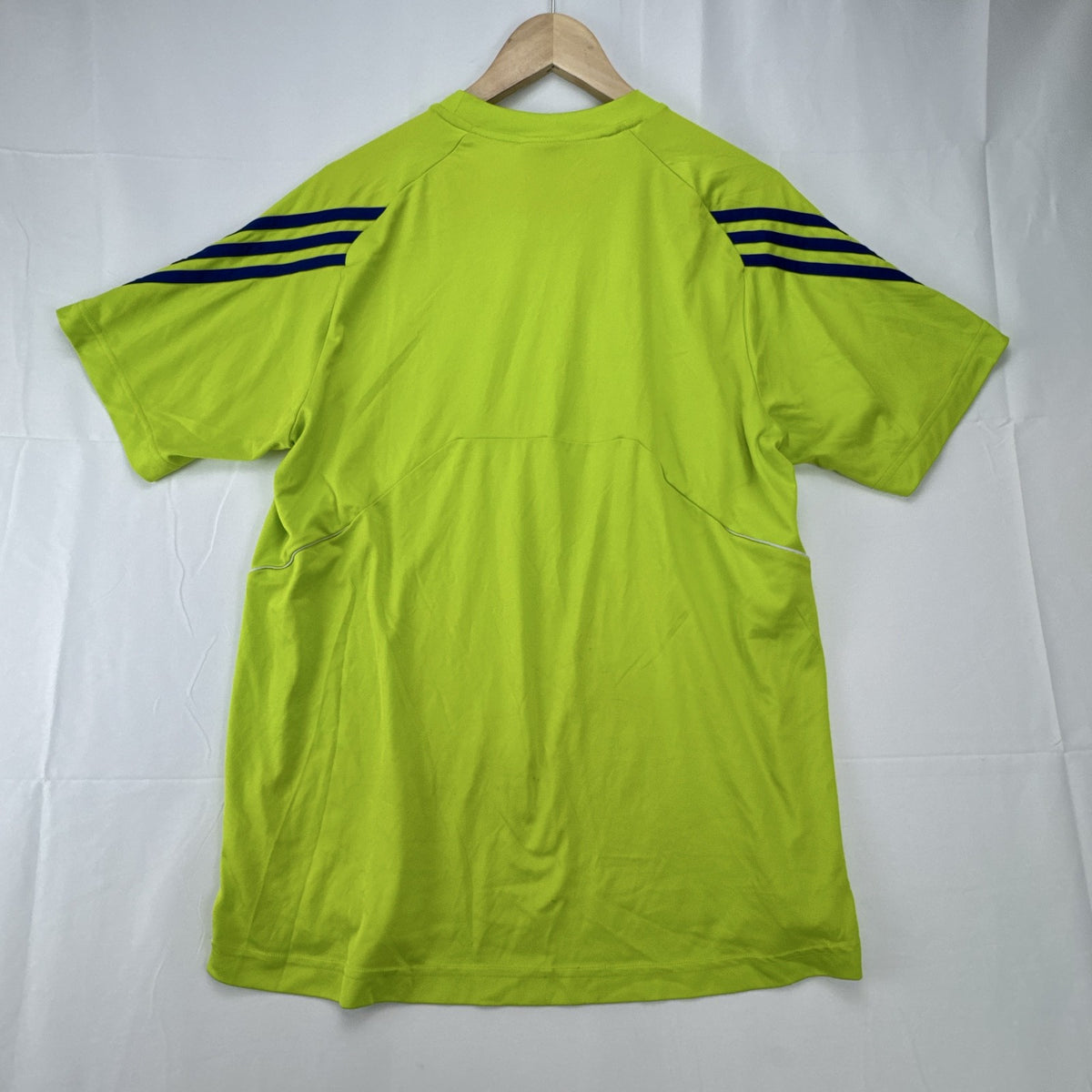 adidas men's neon lime green athletic t-shirt with 3-stripes in size Large
