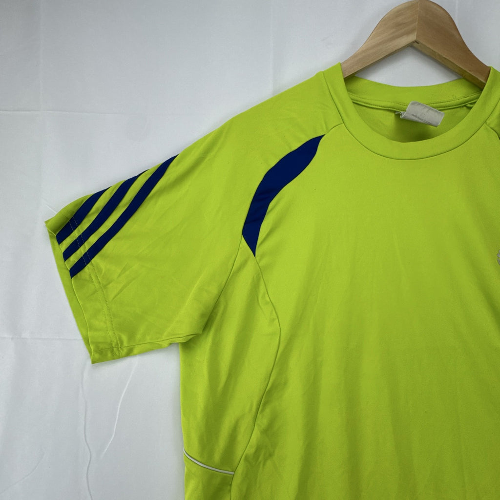 adidas men's neon lime green athletic t-shirt with 3-stripes in size Large