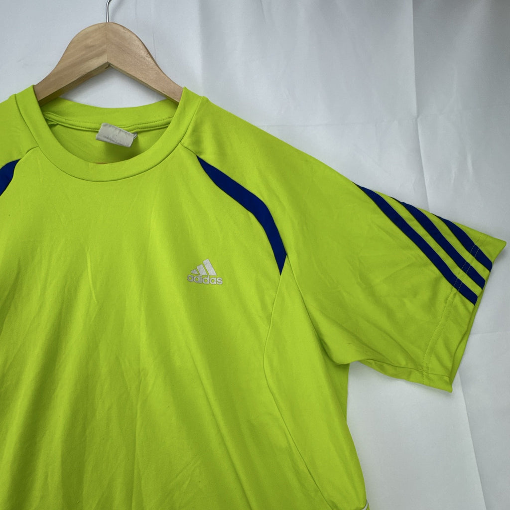 adidas men's neon lime green athletic t-shirt with 3-stripes in size Large