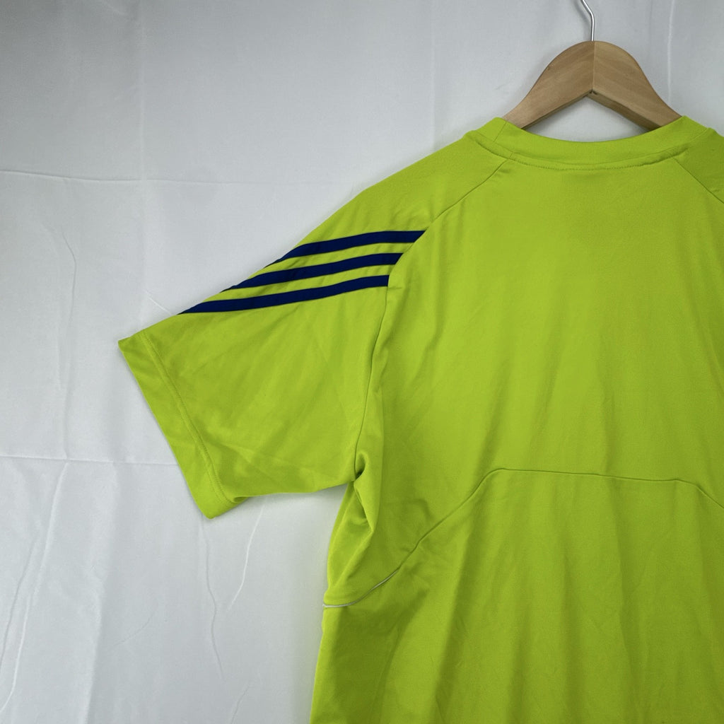 adidas men's neon lime green athletic t-shirt with 3-stripes in size Large