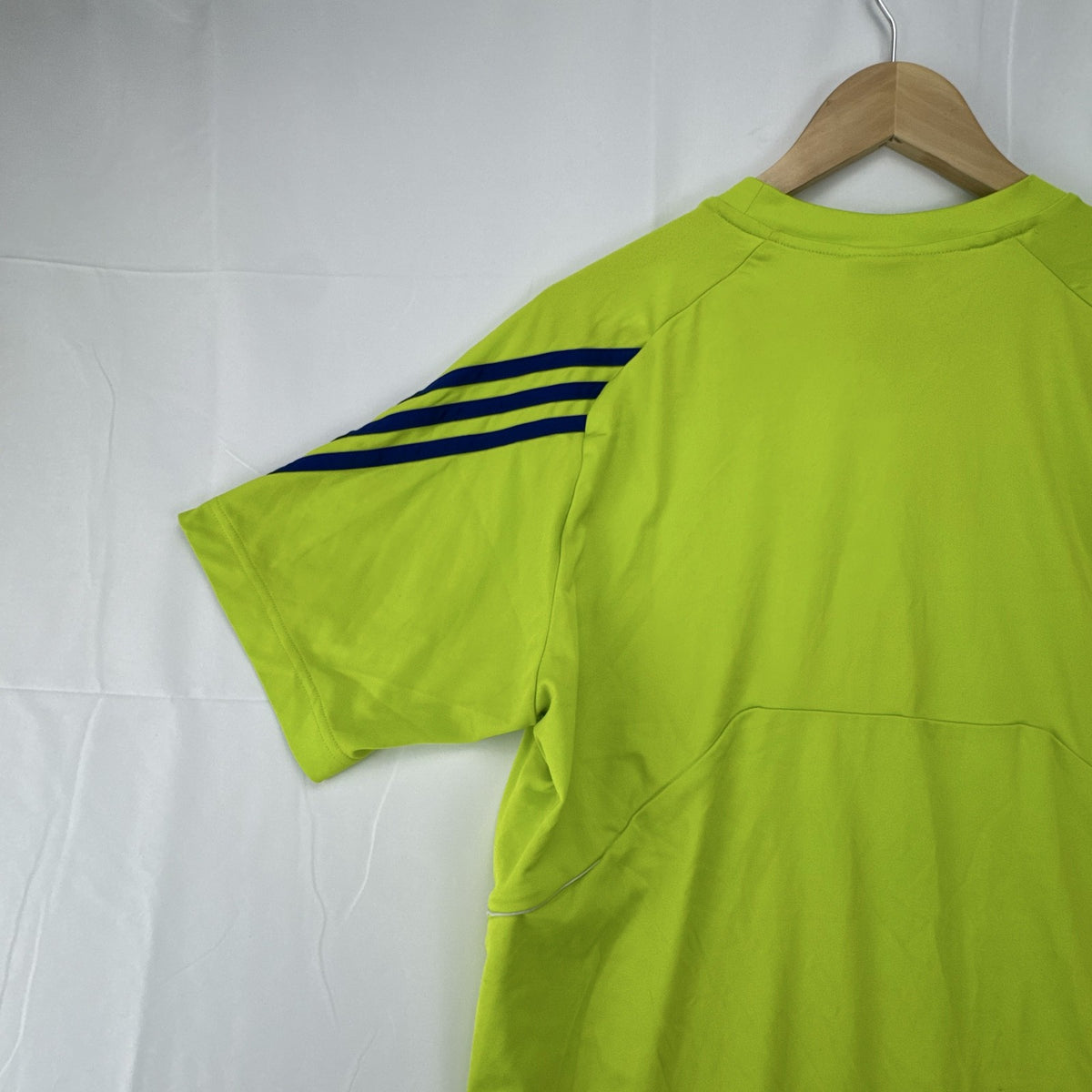 adidas men's neon lime green athletic t-shirt with 3-stripes in size Large