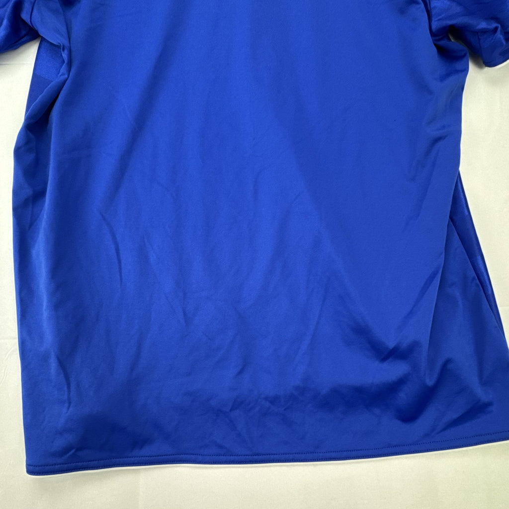adidas men's Climalite soccer jersey in royal blue with white shoulder stripes, size large