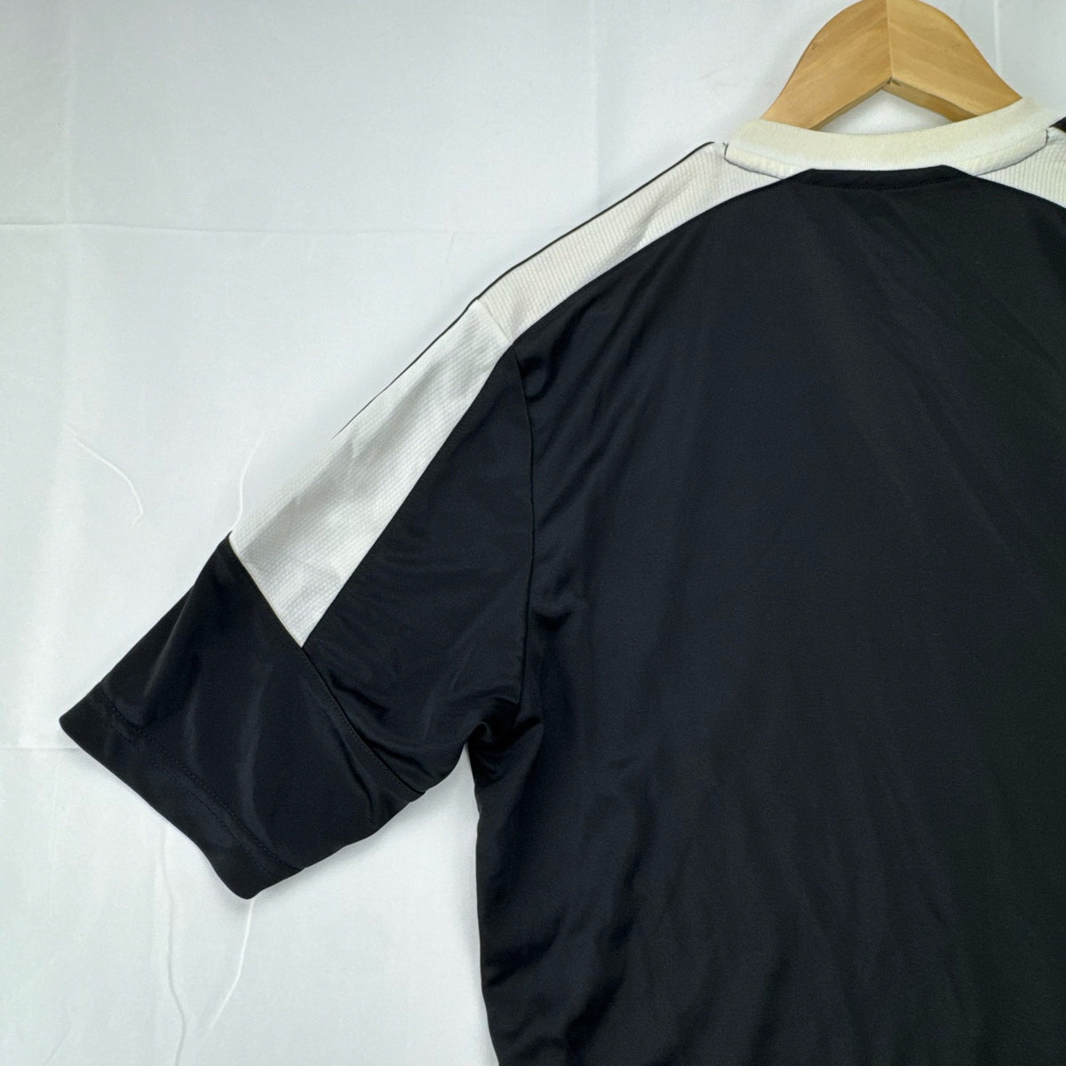 Adidas Climacool short sleeve soccer jersey in black and white with 3-Stripes shoulder detailing, men's size large