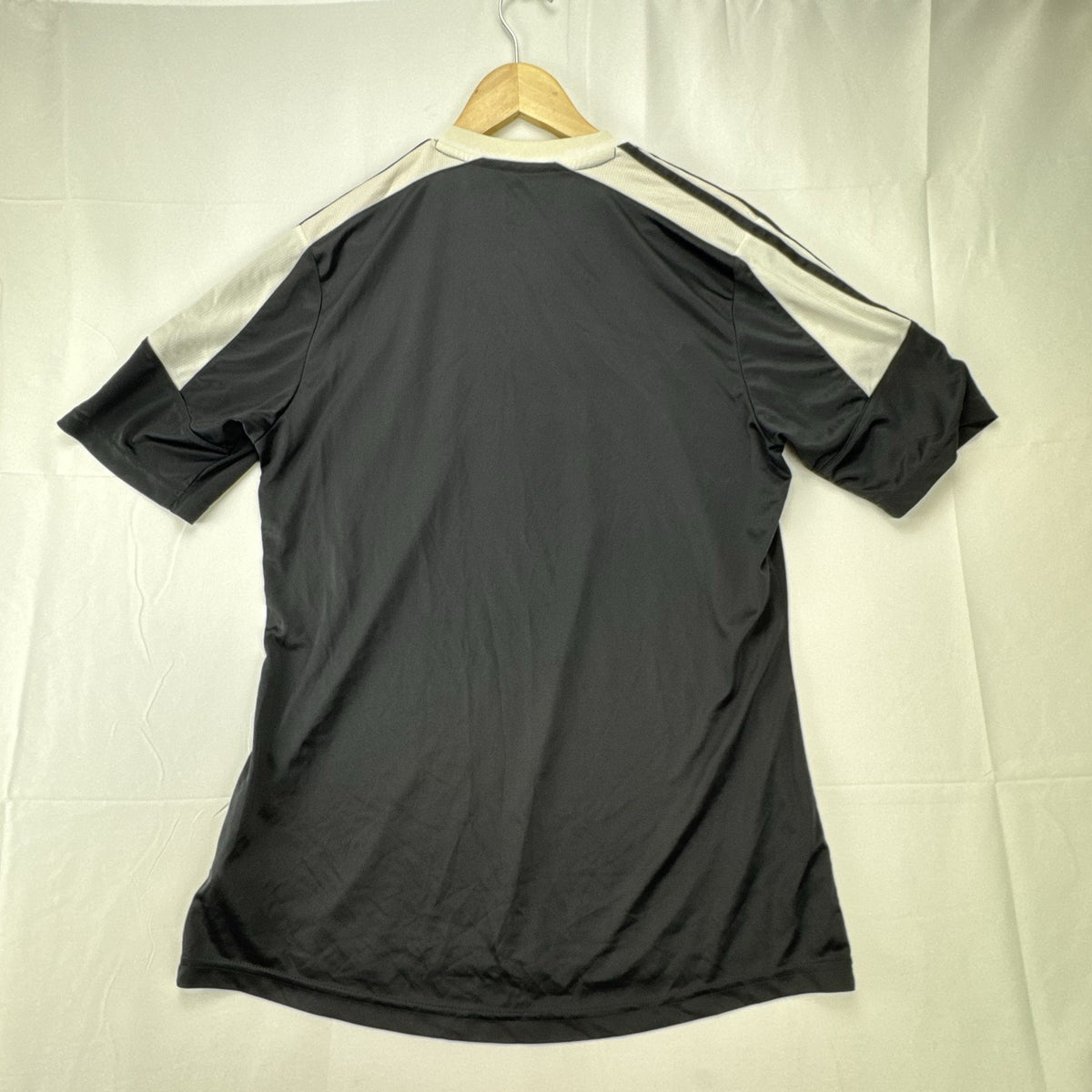 Adidas Climacool short sleeve soccer jersey in black and white with 3-Stripes shoulder detailing, men's size large