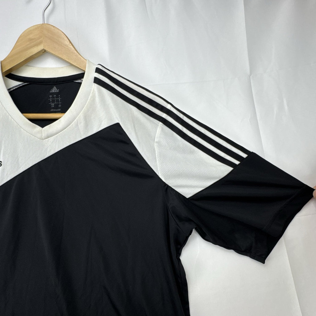 Adidas Climacool short sleeve soccer jersey in black and white with 3-Stripes shoulder detailing, men's size large