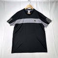 Men's adidas Climalite black and gray colorblock tennis t-shirt with 3-stripes sleeves in size Large