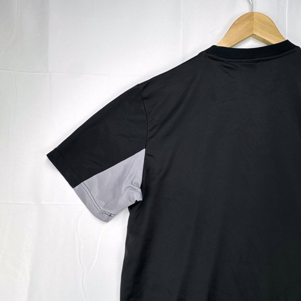 Men's adidas Climalite black and gray colorblock tennis t-shirt with 3-stripes sleeves in size Large