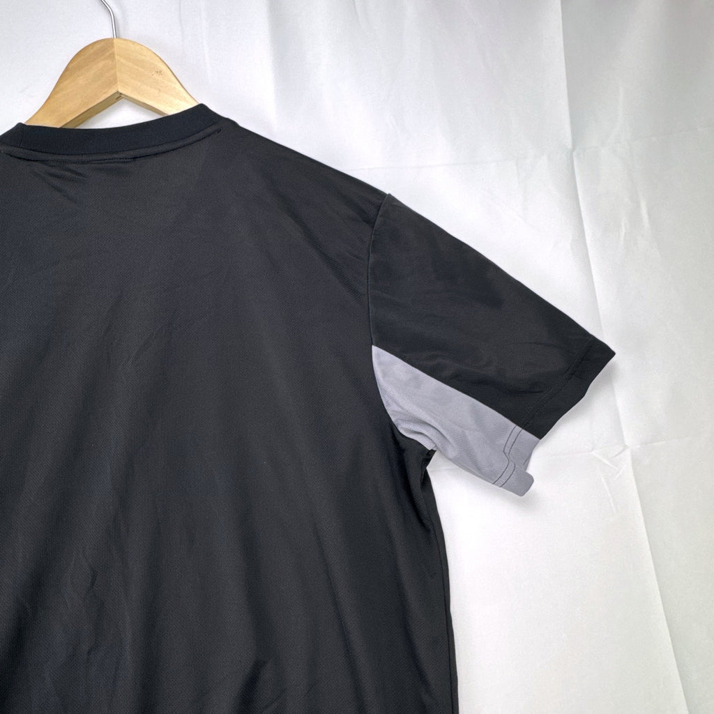 Men's adidas Climalite black and gray colorblock tennis t-shirt with 3-stripes sleeves in size Large