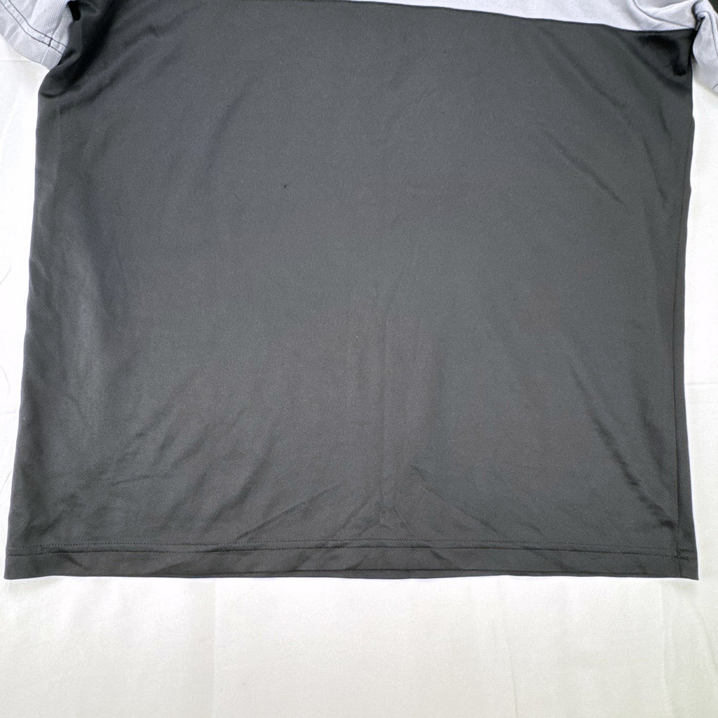 Men's adidas Climalite black and gray colorblock tennis t-shirt with 3-stripes sleeves in size Large