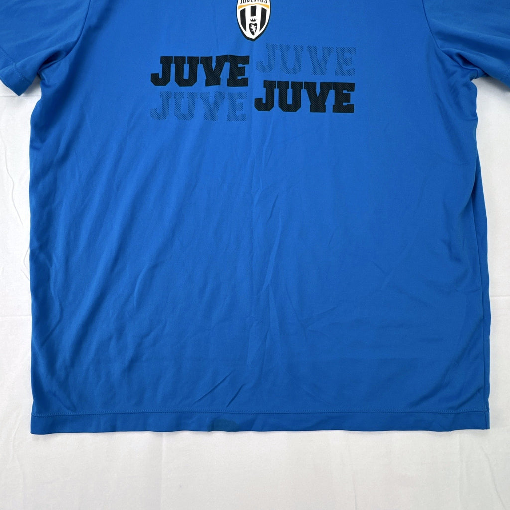 Juventus FC blue short-sleeve soccer jersey in men's XL with V-neck collar and Forza Juve back graphic