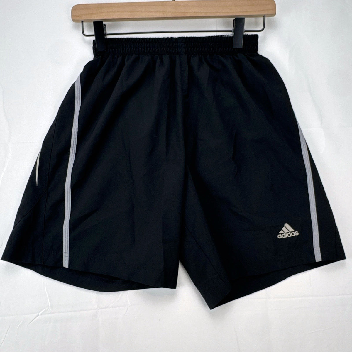 adidas men's Climalite black running shorts with gray accents, size small