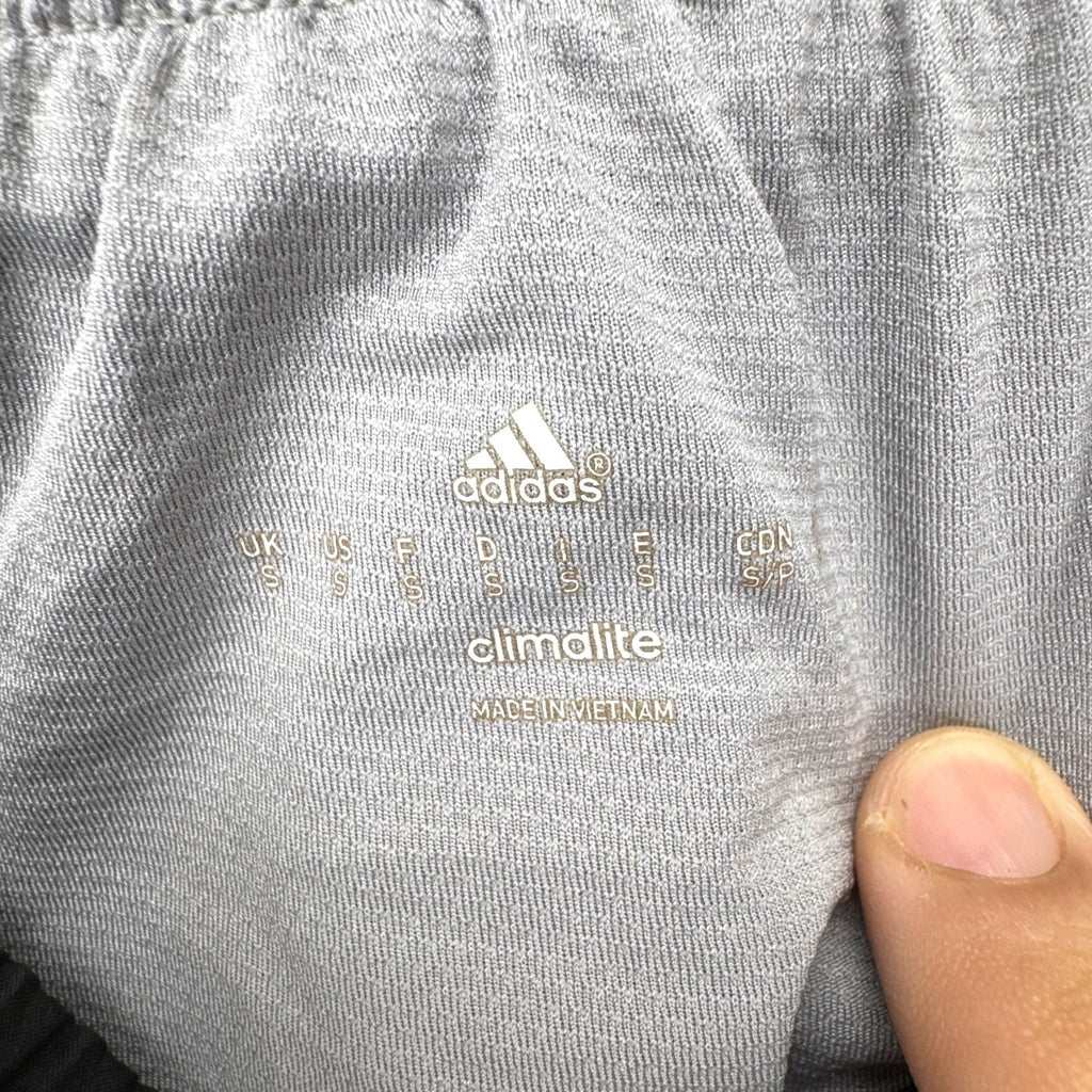 adidas men's Climalite black running shorts with gray accents, size small