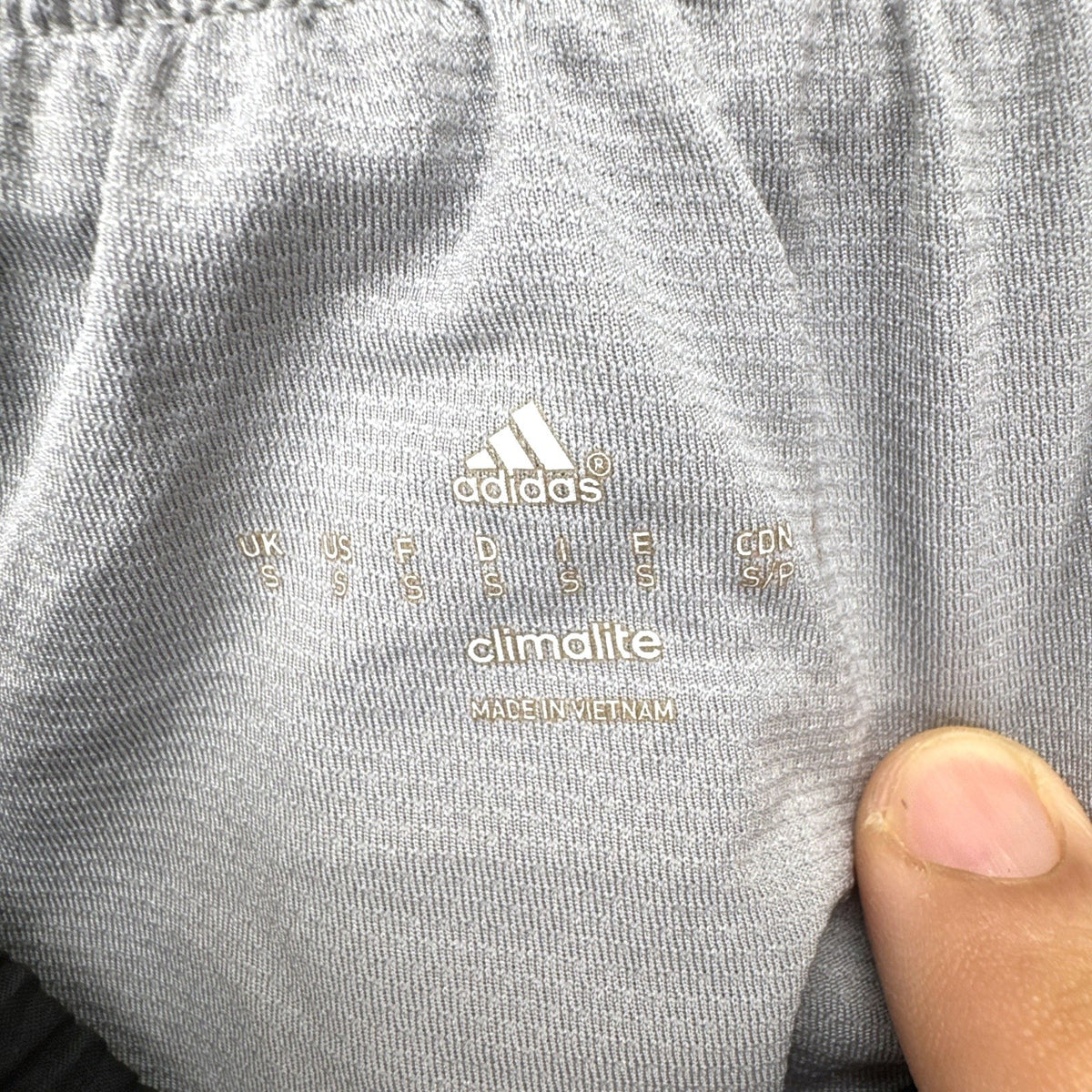 adidas men's Climalite black running shorts with gray accents, size small
