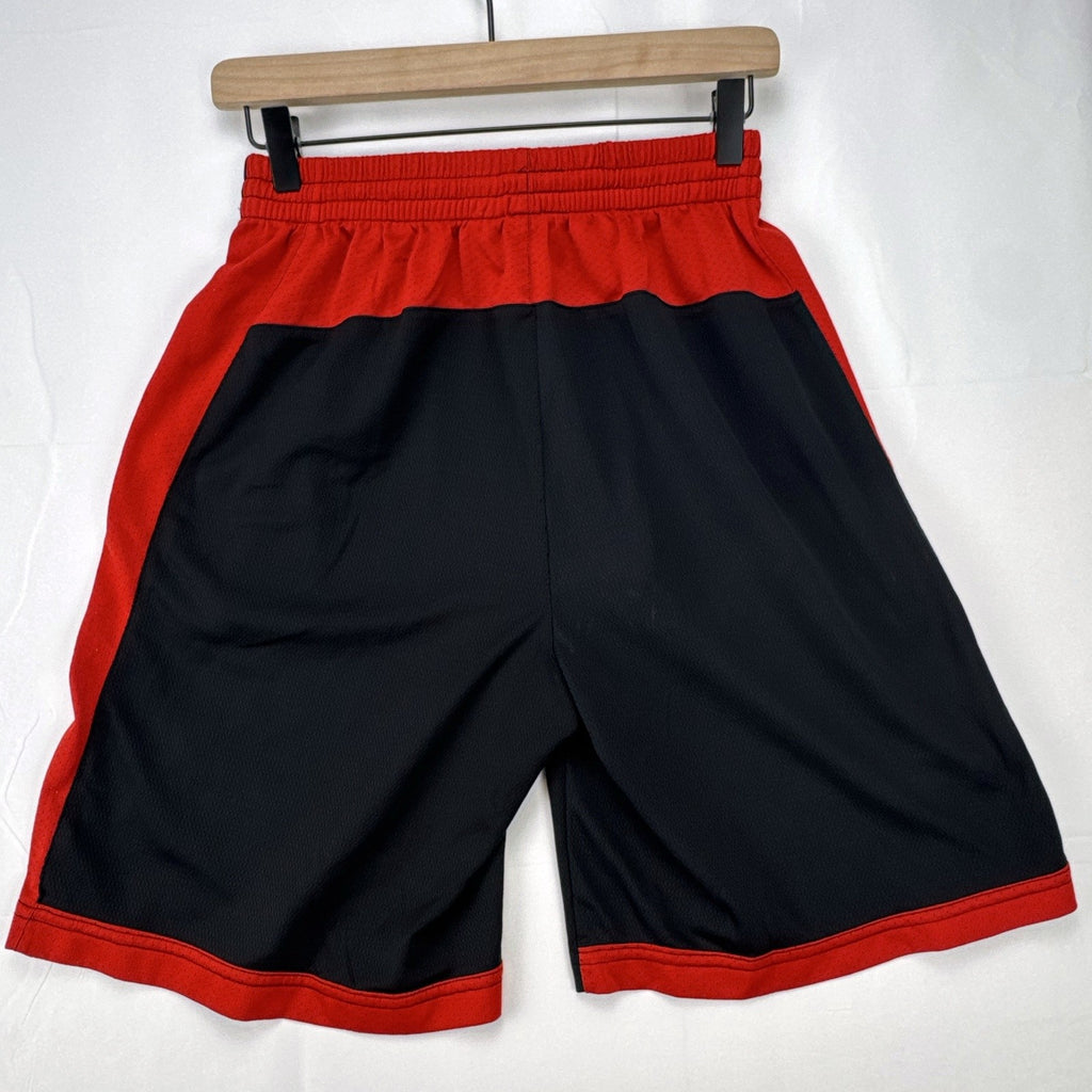 Manchester United men's black and red soccer shorts in size small with woven team crest and embroidered MUFC lettering