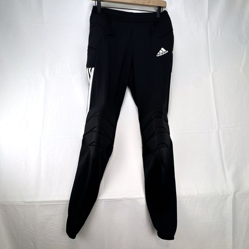 Black adidas Tierro padded goalkeeper soccer pants in men's size M with white 3-stripes