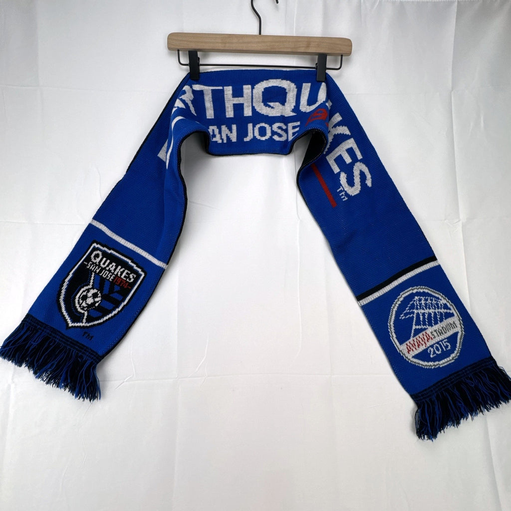 San Jose Earthquakes 2015 Avaya Stadium inaugural season reversible knit soccer scarf in blue and black