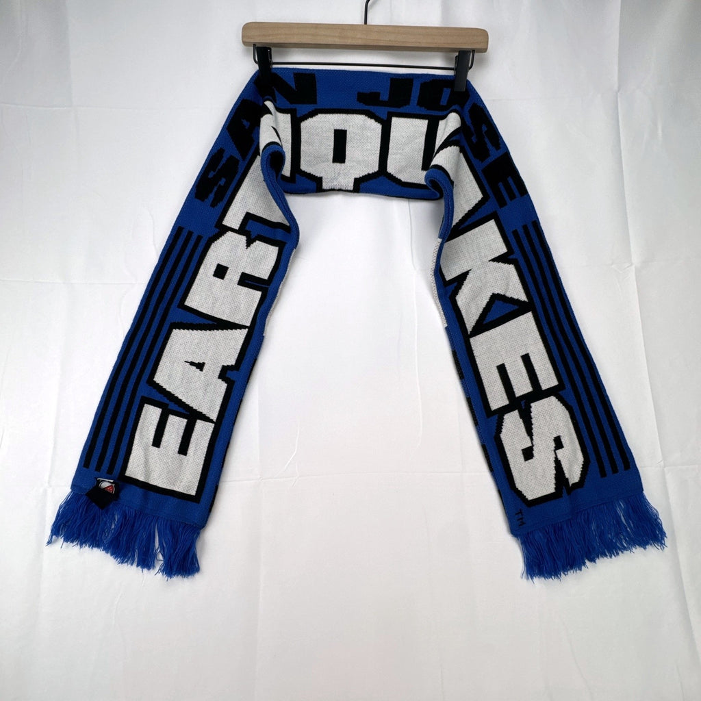adidas San Jose Earthquakes blue and black knit soccer fan scarf with fringe trim