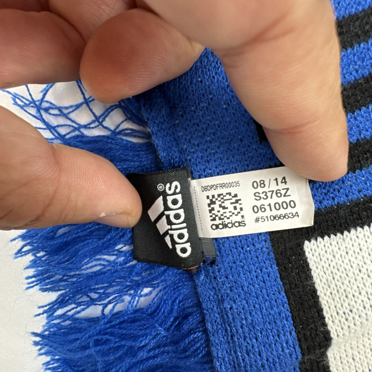 adidas San Jose Earthquakes blue and black knit soccer fan scarf with fringe trim