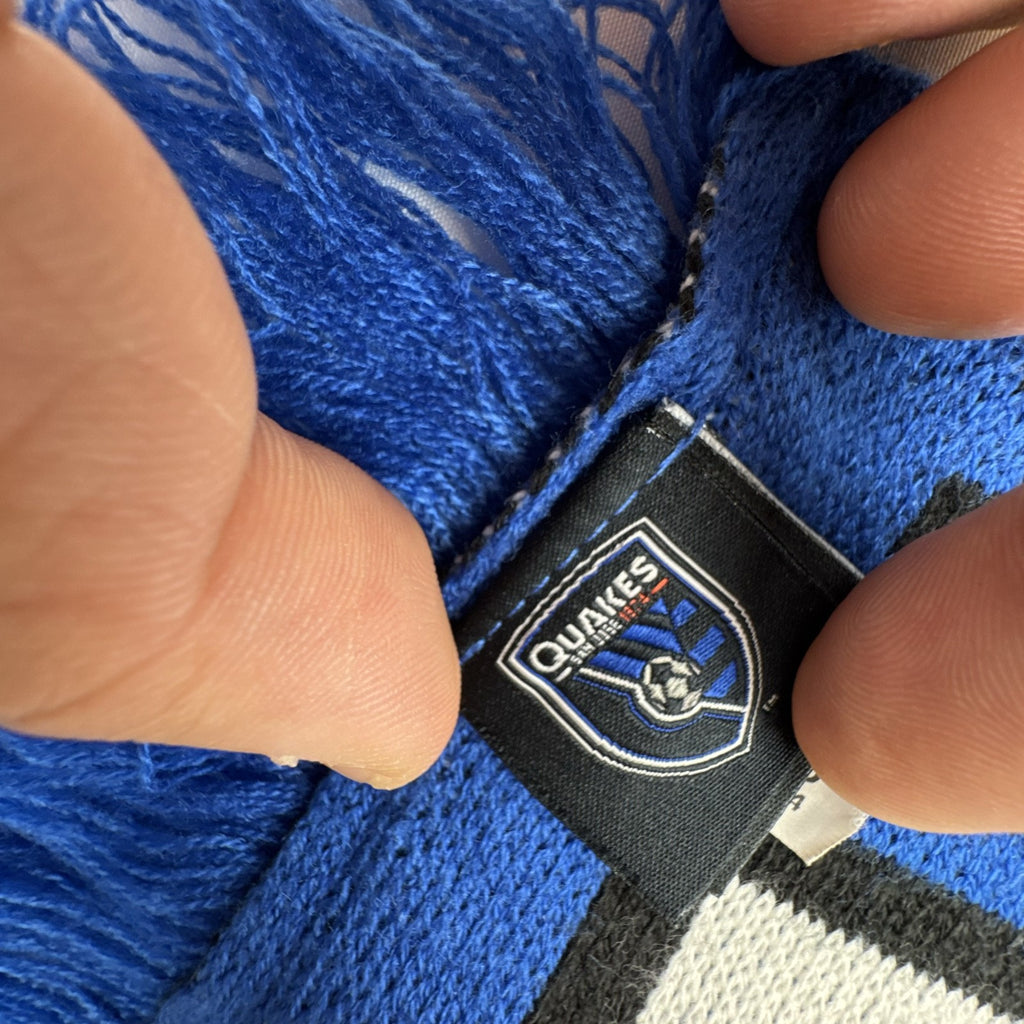 adidas San Jose Earthquakes blue and black knit soccer fan scarf with fringe trim